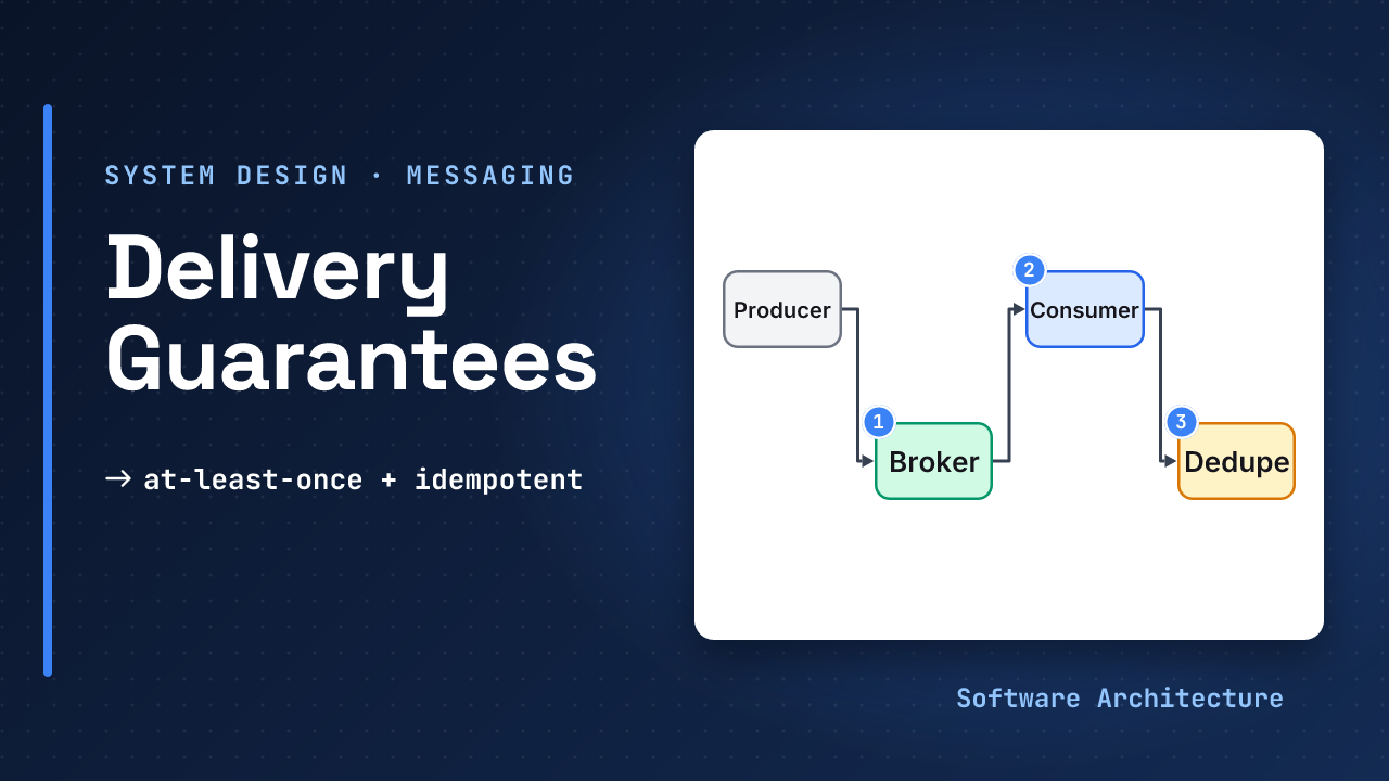Message delivery guarantees, system design lesson: acknowledging before processing loses messages on a crash, processing before acknowledging duplicates them, and an idempotent consumer makes duplicates harmless