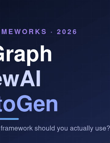 LangGraph vs CrewAI vs AutoGen — three AI agent frameworks compared on a dark node-graph background