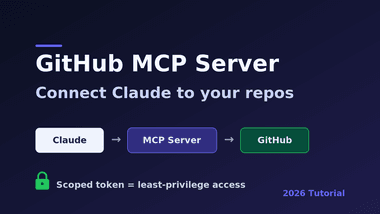 GitHub MCP Server tutorial thumbnail showing Claude connecting to GitHub through an MCP server, with a padlock for the scoped access token